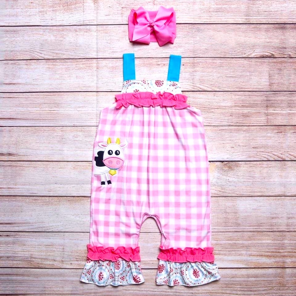 6/12M Baby Girl Embroidery Cow Romper